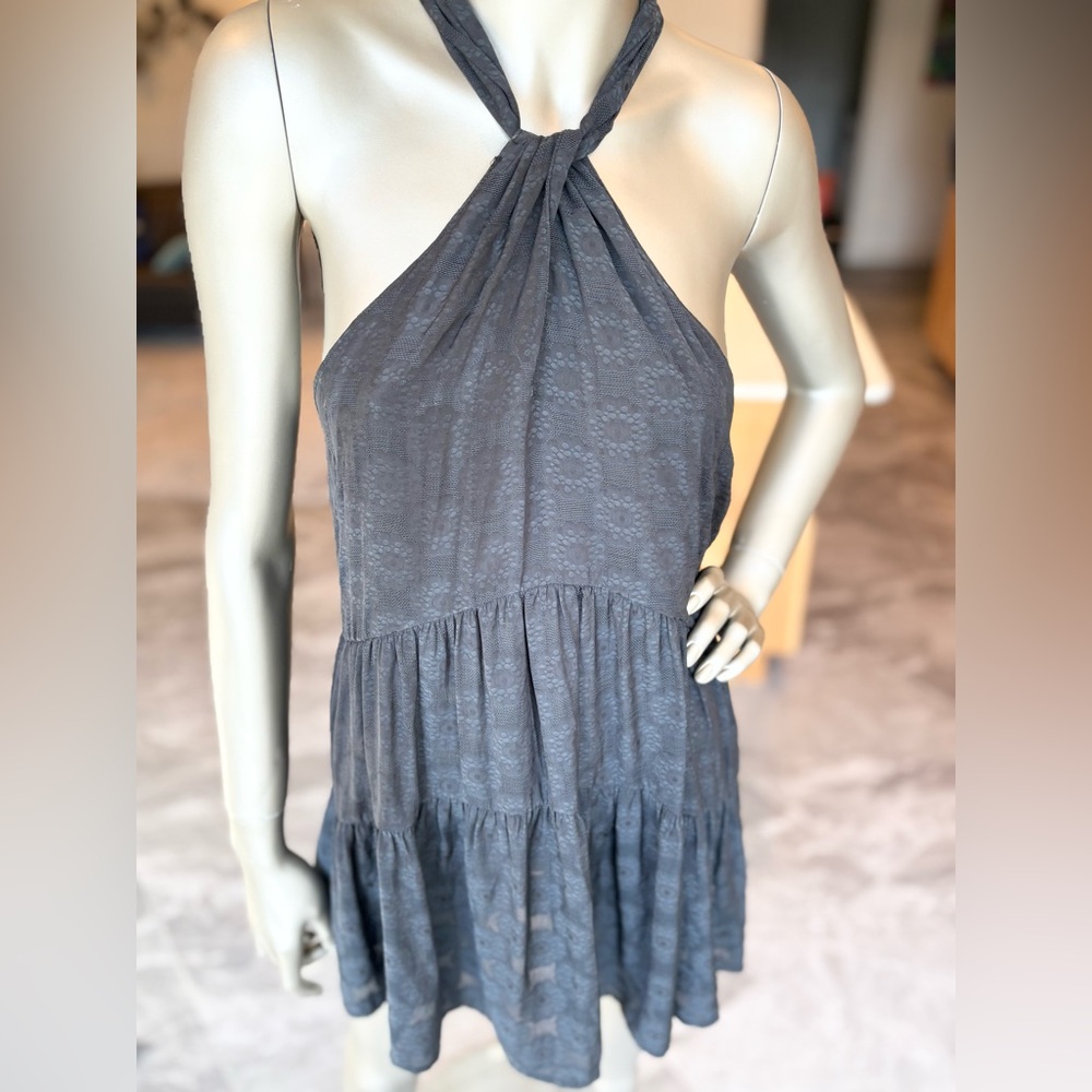 Anthropologie Black Halter Tunic Top with Textured Design Fabric